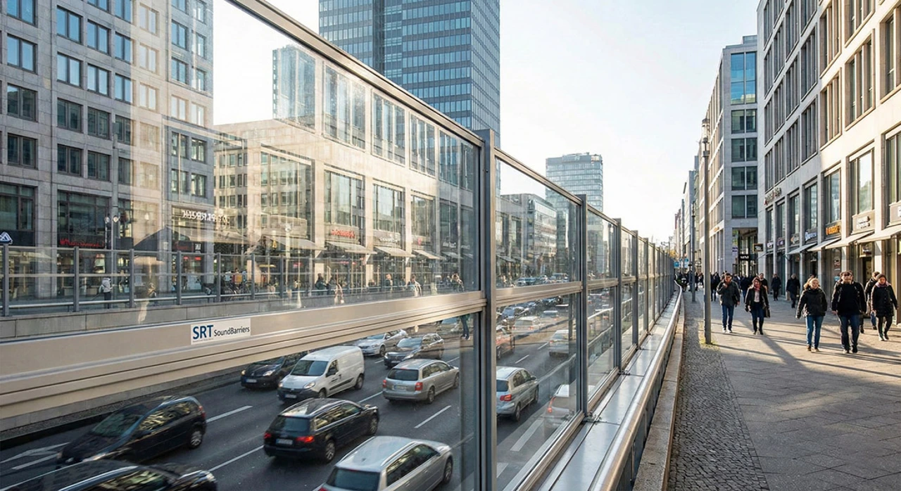 Een PMMA geluidsscherm in een stedelijke omgeving